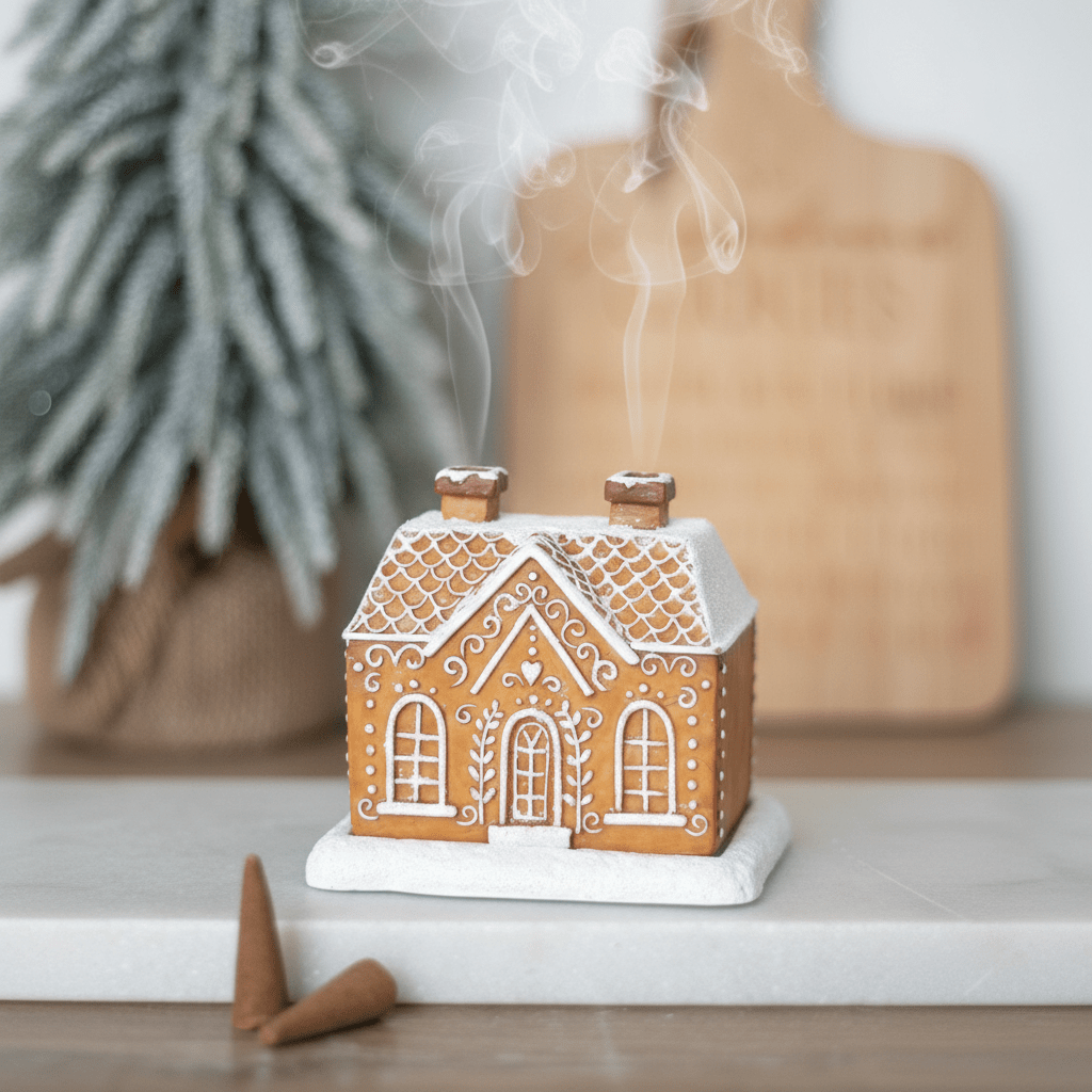 Christmas Gingerbread House Incense Cone Burner - Aura & Aroma