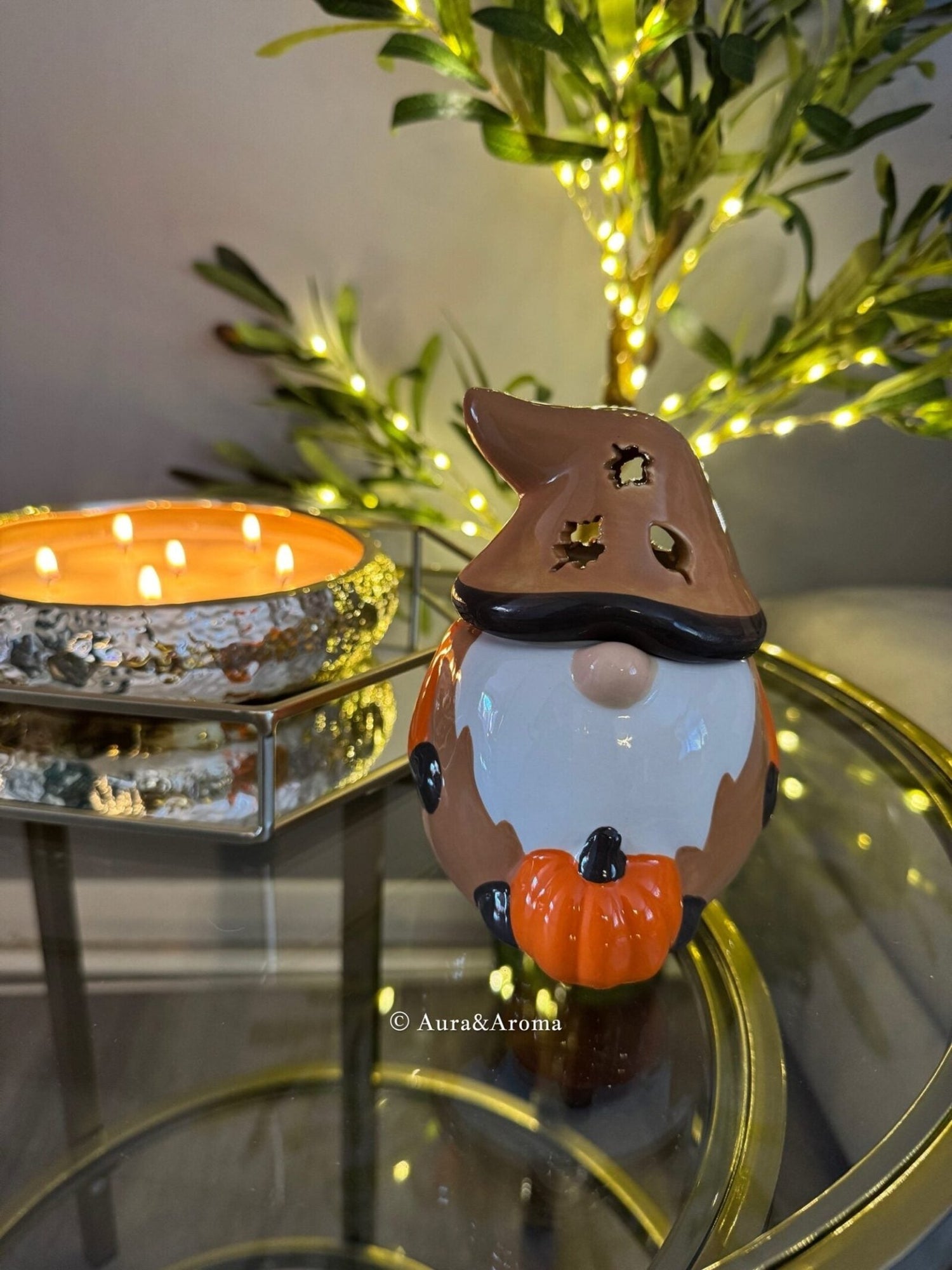 Autumn Gnome Wax Burner – Cozy Ceramic Pumpkin Candle & Wax Melt Warmer | Fall Home Décor, Halloween Accent, and Aromatherapy Gift Idea 🎃🕯️ - Aura & Aroma