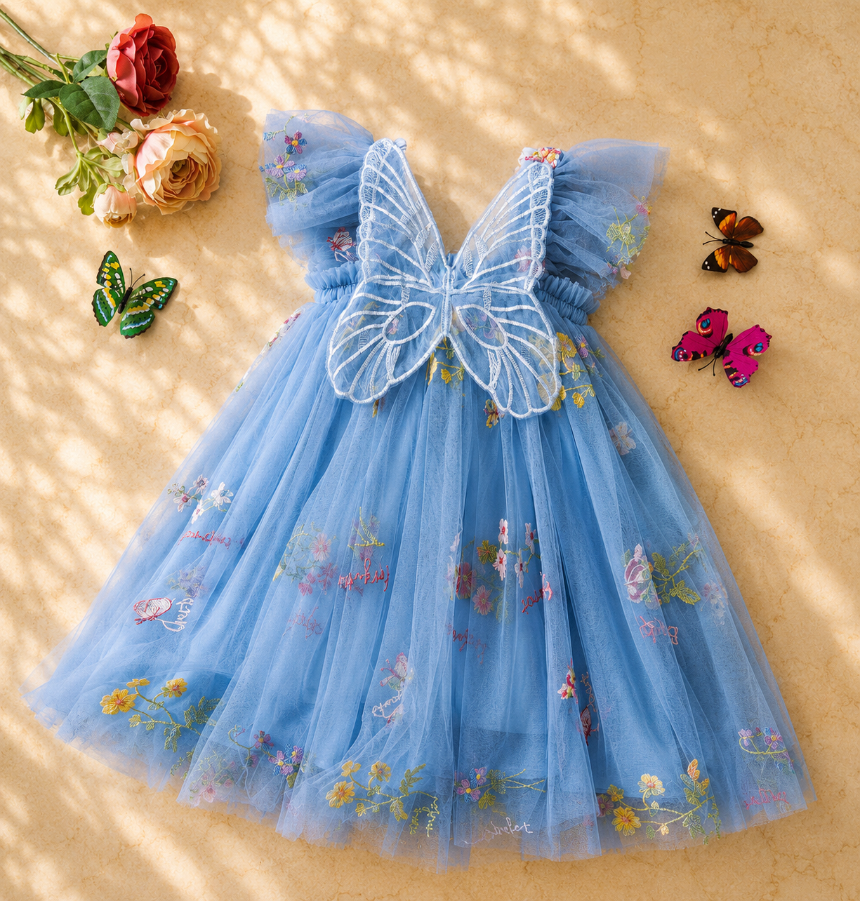 Blue fairy tutu tulle princess dress for birthdays wedding and cake smash 3-4 years