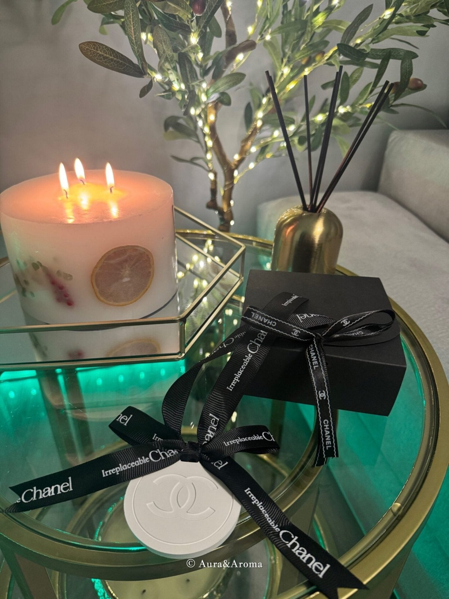 Chanel inspired car and home hanging air freshener perfect gift present anniversary and birthday - black ribbon - Aura & Aroma