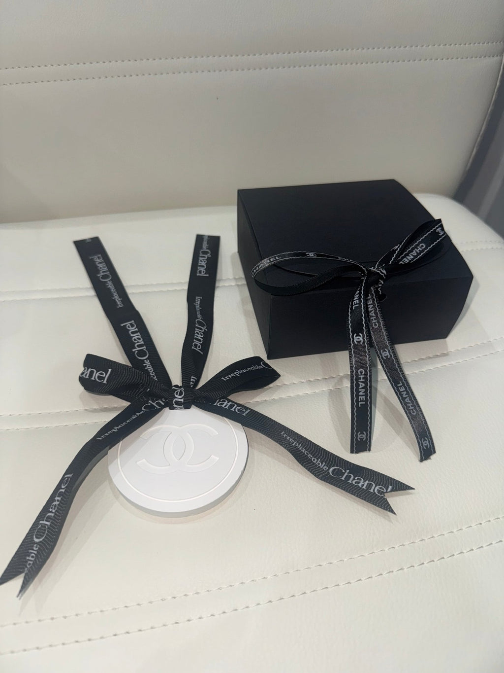Chanel inspired car and home hanging air freshener perfect gift present anniversary and birthday - black ribbon - Aura & Aroma