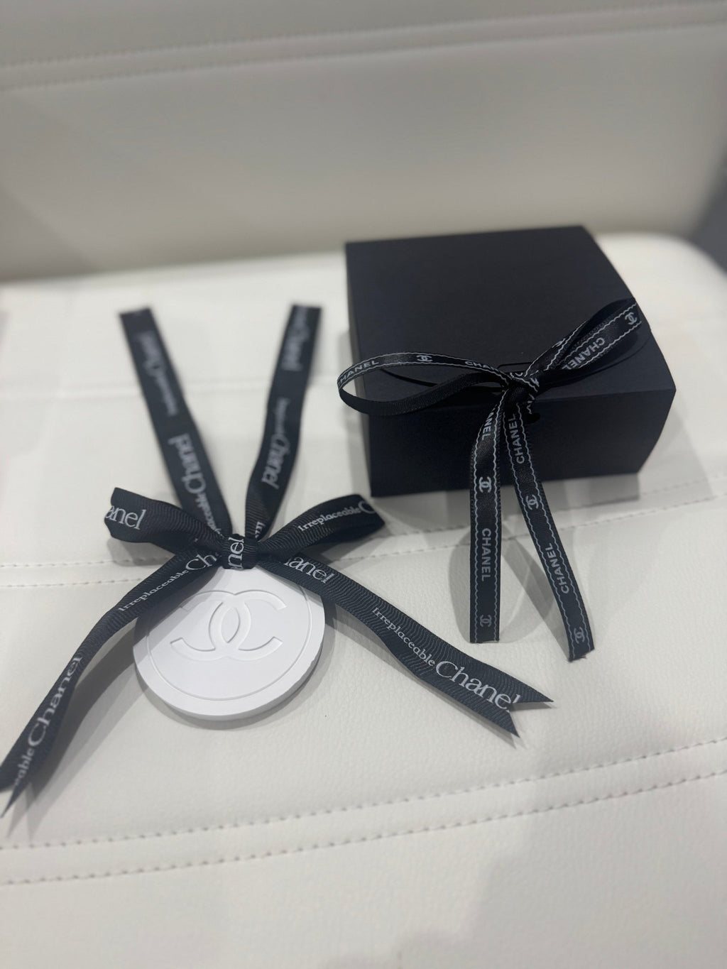 Chanel inspired car and home hanging air freshener perfect gift present anniversary and birthday - black ribbon - Aura & Aroma