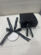 Chanel inspired car and home hanging air freshener perfect gift present anniversary and birthday - black ribbon - Aura & Aroma