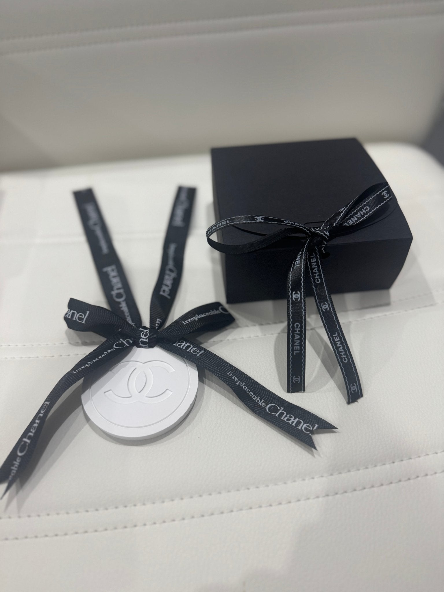 Chanel inspired car and home hanging air freshener perfect gift present anniversary and birthday - black ribbon - Aura & Aroma
