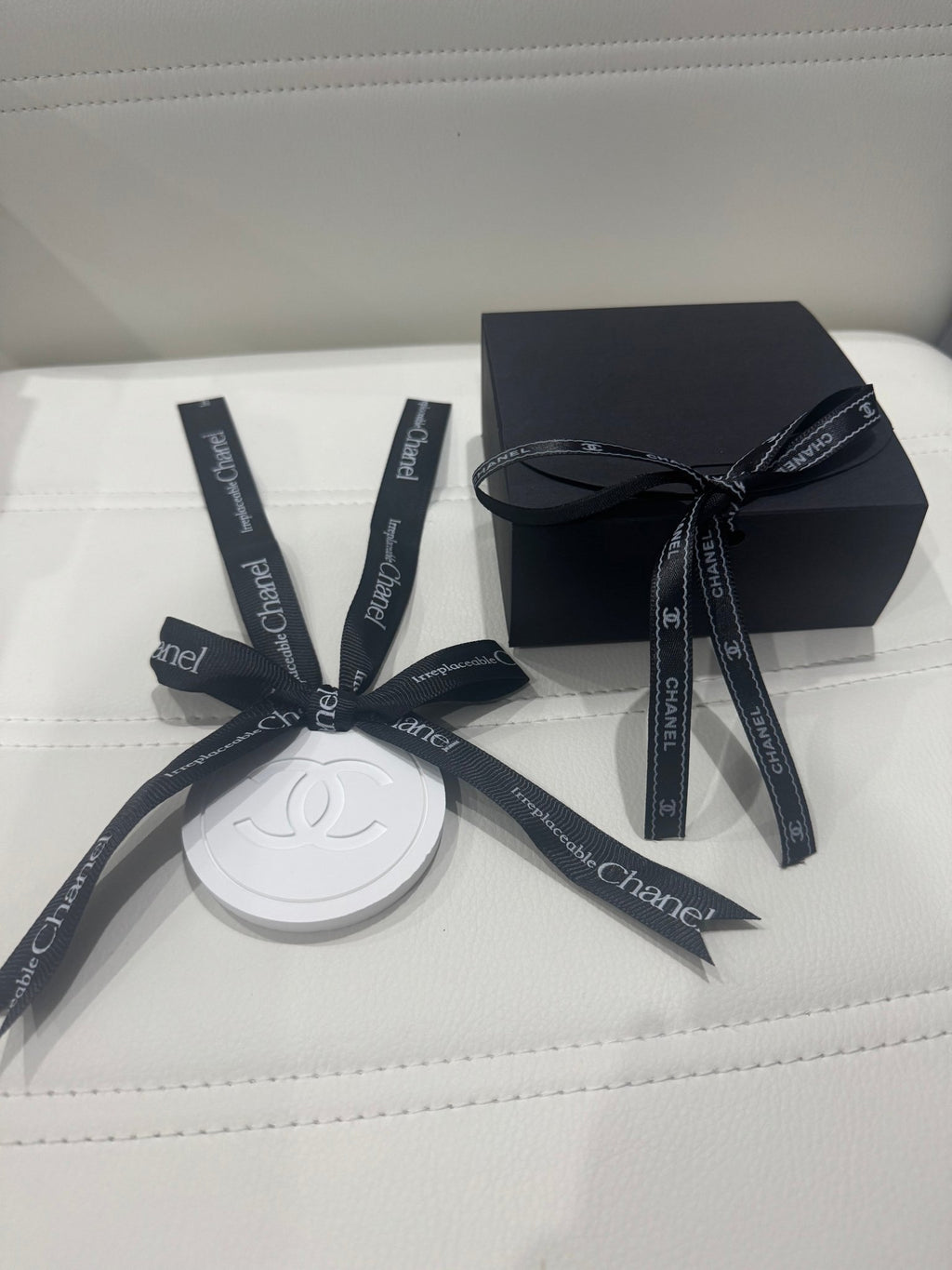 Chanel inspired car and home hanging air freshener perfect gift present anniversary and birthday - black ribbon - Aura & Aroma