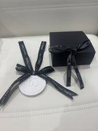 Chanel inspired car and home hanging air freshener perfect gift present anniversary and birthday - black ribbon - Aura & Aroma