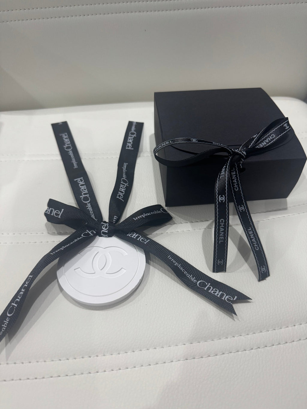 Chanel inspired car and home hanging air freshener perfect gift present anniversary and birthday - black ribbon - Aura & Aroma