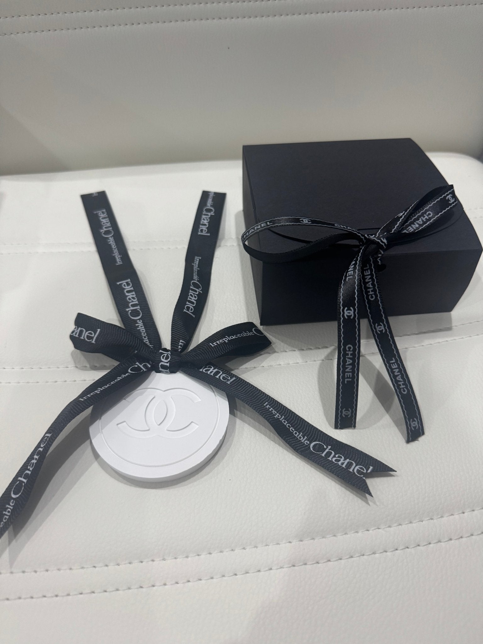 Chanel inspired car and home hanging air freshener perfect gift present anniversary and birthday - black ribbon - Aura & Aroma