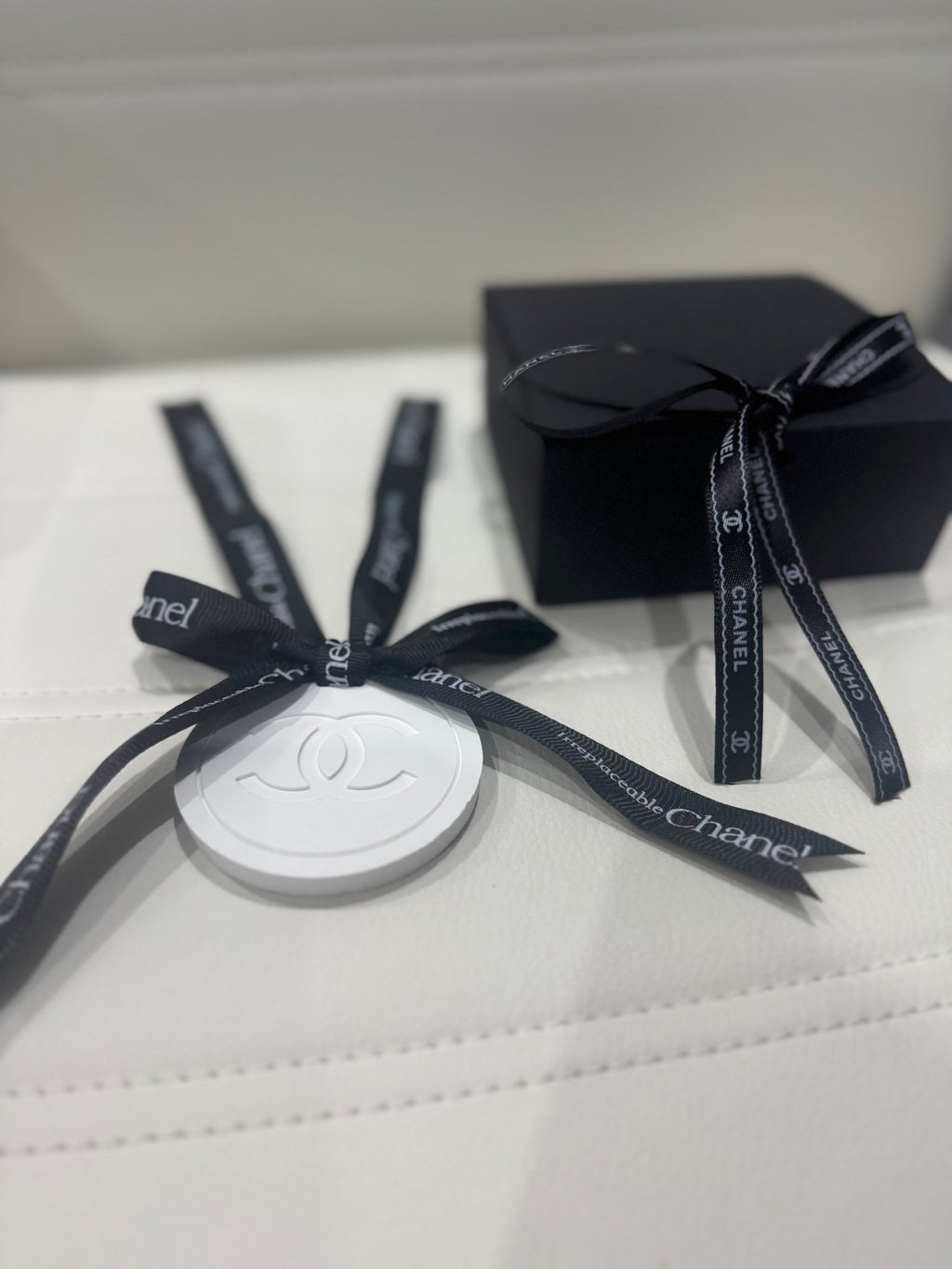 Chanel inspired car and home hanging air freshener perfect gift present anniversary and birthday - black ribbon - Aura & Aroma