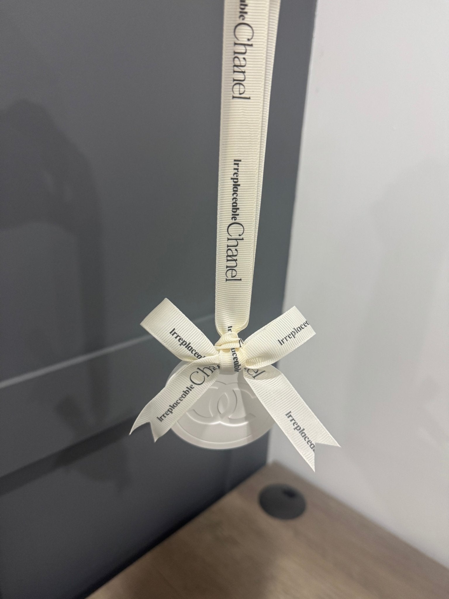 Chanel inspired car and home hanging air freshener perfect gift present anniversary and birthday - white ribbon - Aura & Aroma