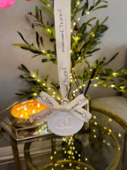Chanel inspired car and home hanging air freshener perfect gift present anniversary and birthday - white ribbon - Aura & Aroma