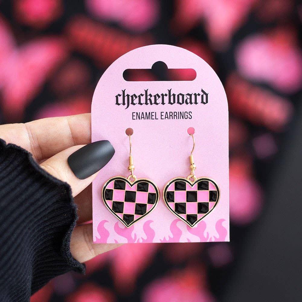 Checkerboard Heart Earrings - Aura & Aroma