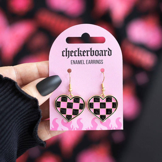 Checkerboard Heart Earrings - Aura & Aroma