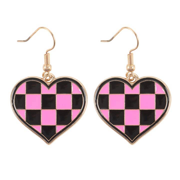 Checkerboard Heart Earrings - Aura & Aroma