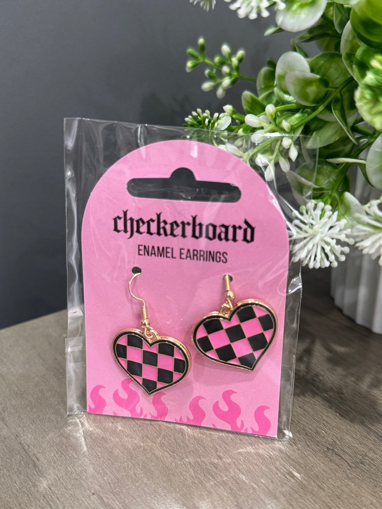Checkerboard Heart Earrings - Aura & Aroma