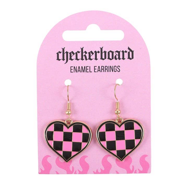 Checkerboard Heart Earrings - Aura & Aroma
