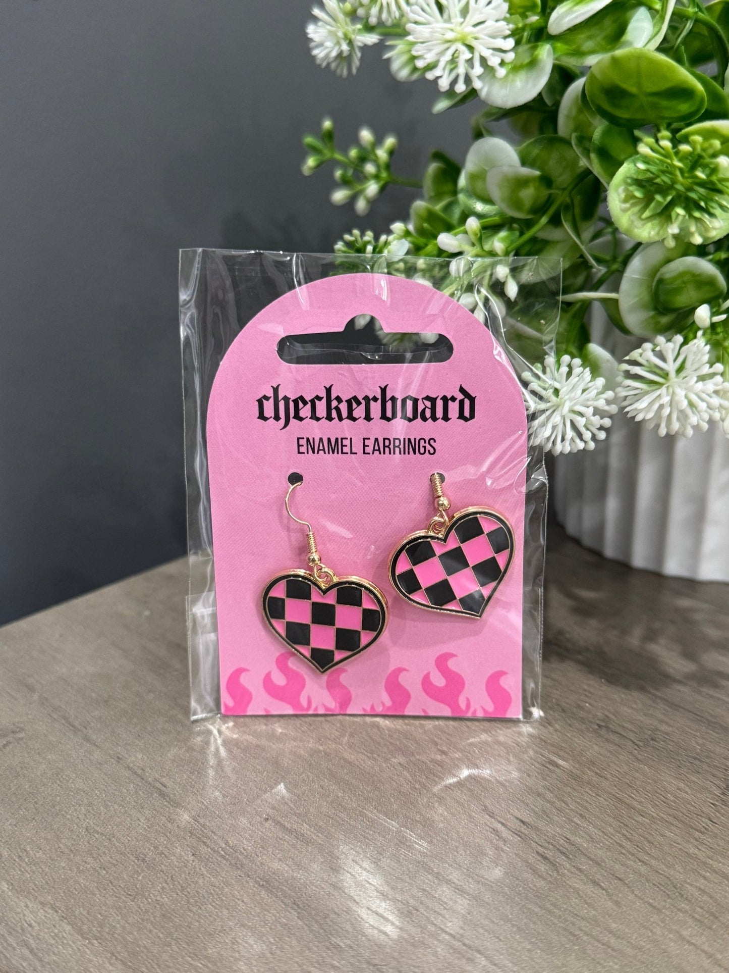 Checkerboard Heart Earrings - Aura & Aroma