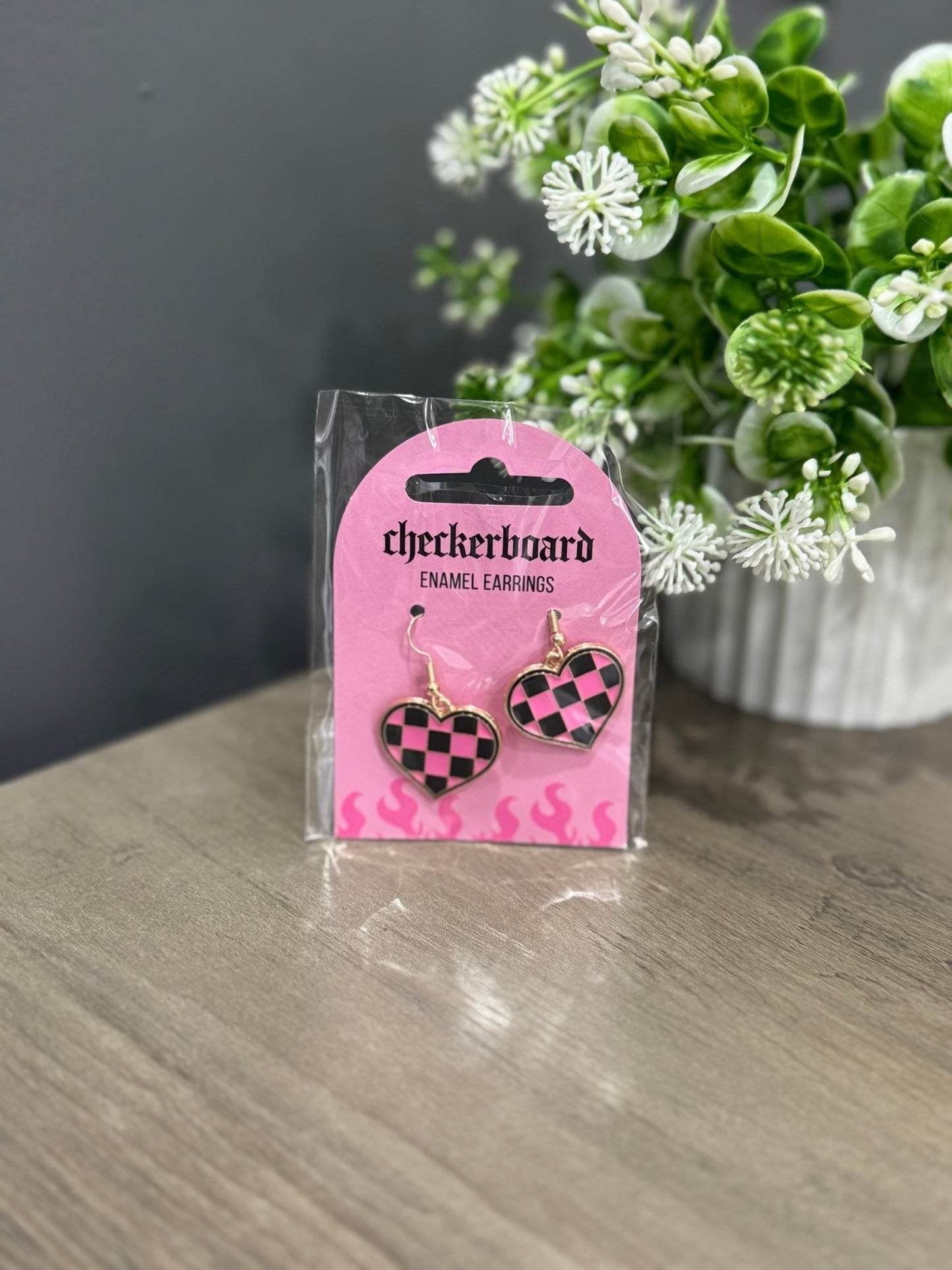 Checkerboard Heart Earrings - Aura & Aroma