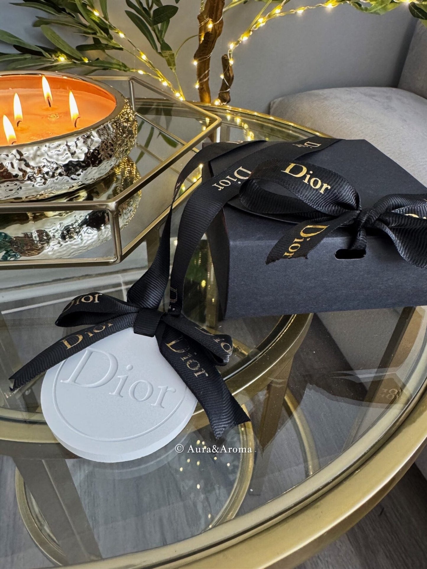 Dior inspired car and home hanging air freshener perfect gift present anniversary and birthday - Black Ribbon - Aura & Aroma