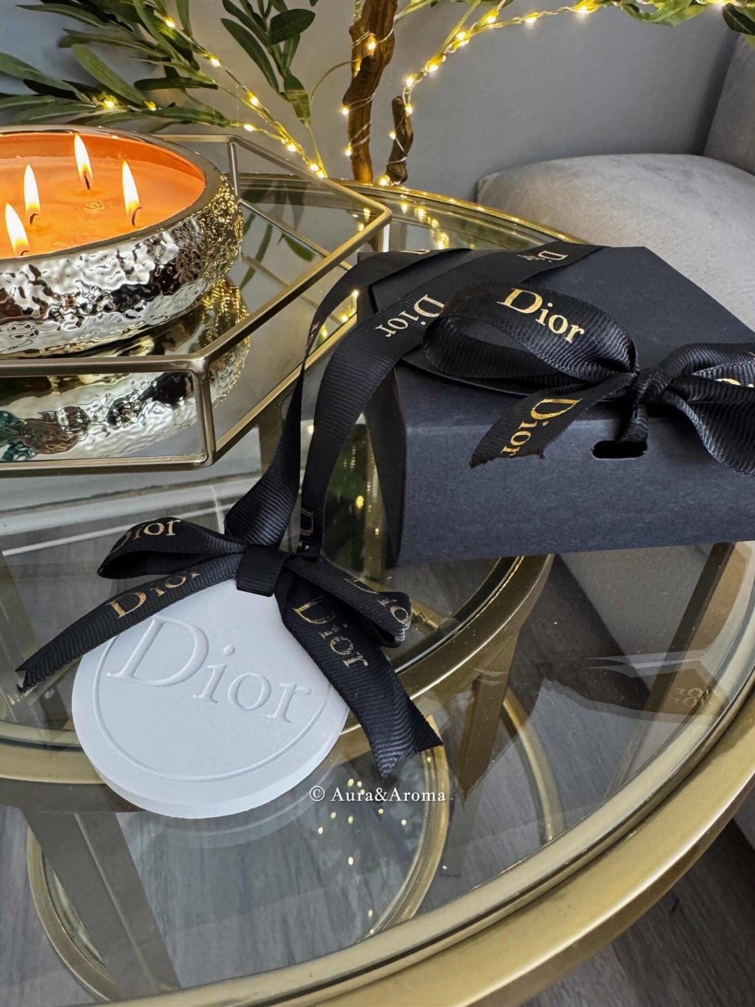 Dior inspired car and home hanging air freshener perfect gift present anniversary and birthday - Black Ribbon - Aura & Aroma