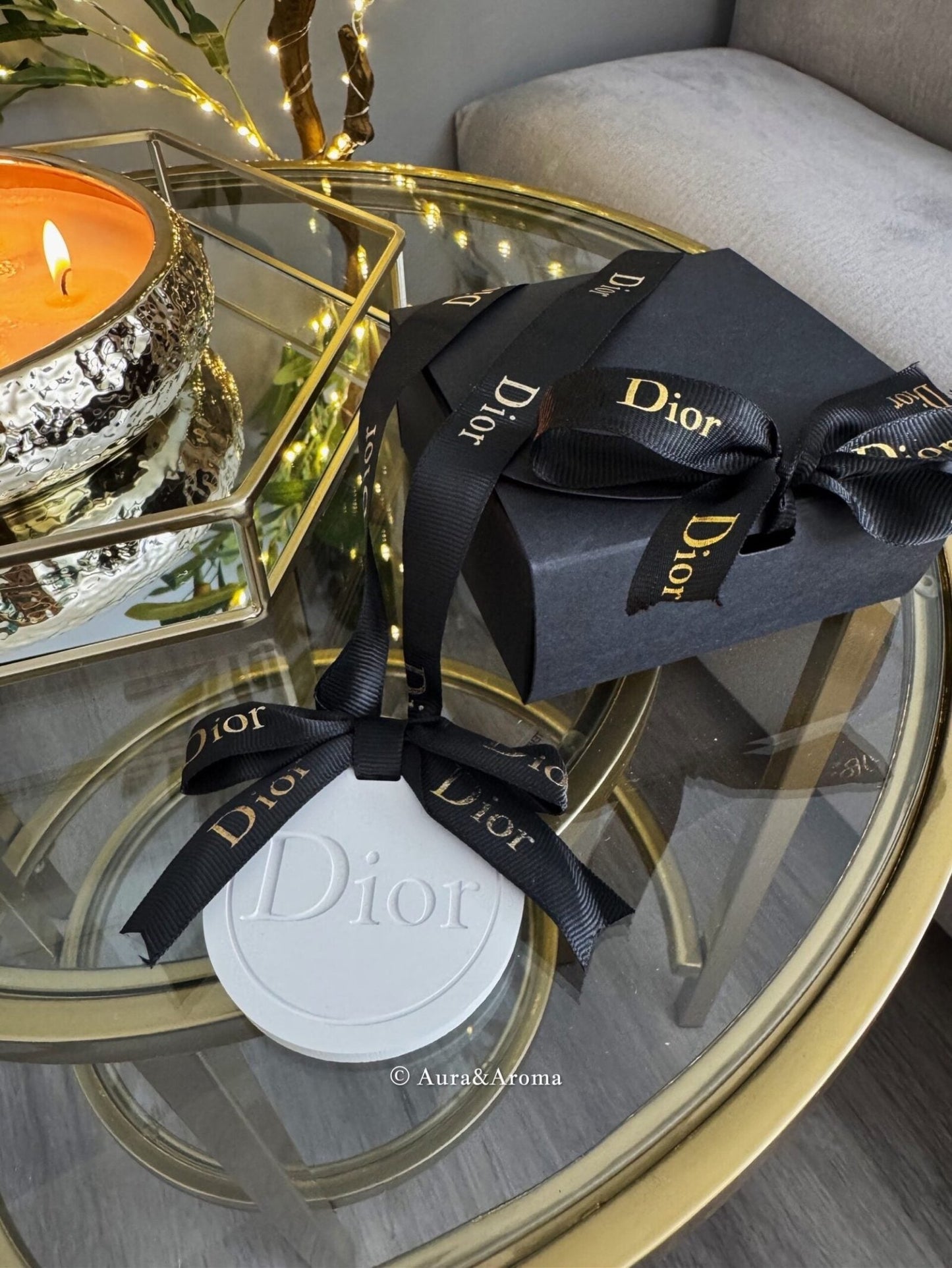 Dior inspired car and home hanging air freshener perfect gift present anniversary and birthday - Black Ribbon - Aura & Aroma