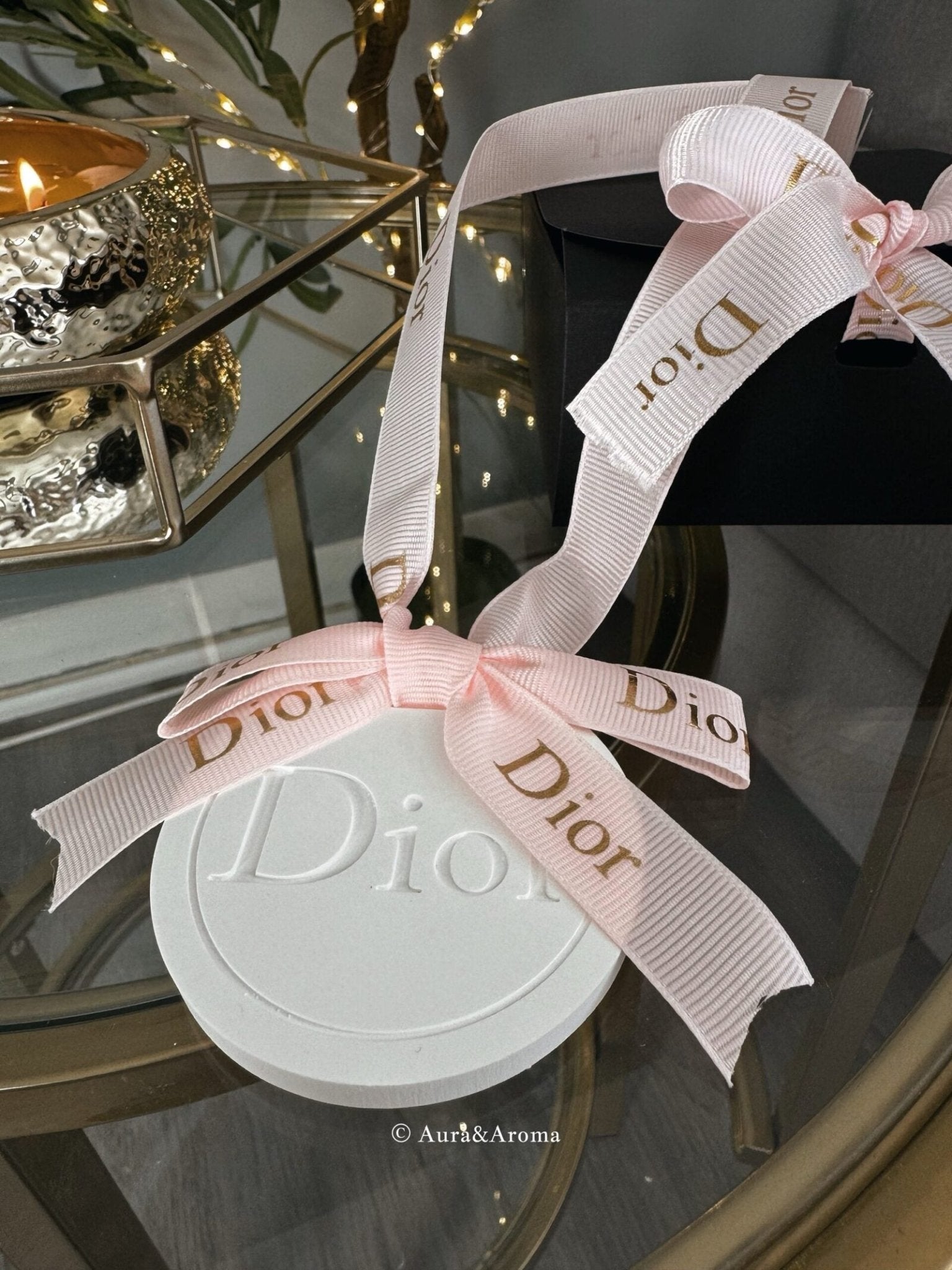 Dior inspired car and home hanging air freshener perfect gift present anniversary and birthday - pink ribbon - Aura & Aroma