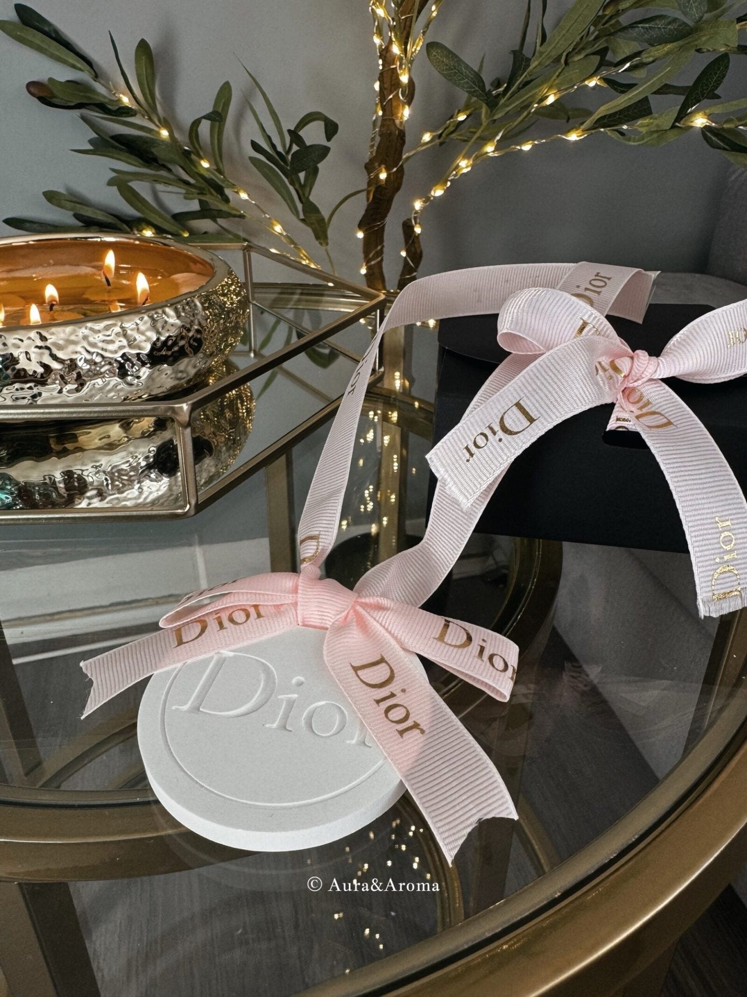 Dior inspired car and home hanging air freshener perfect gift present anniversary and birthday - pink ribbon - Aura & Aroma
