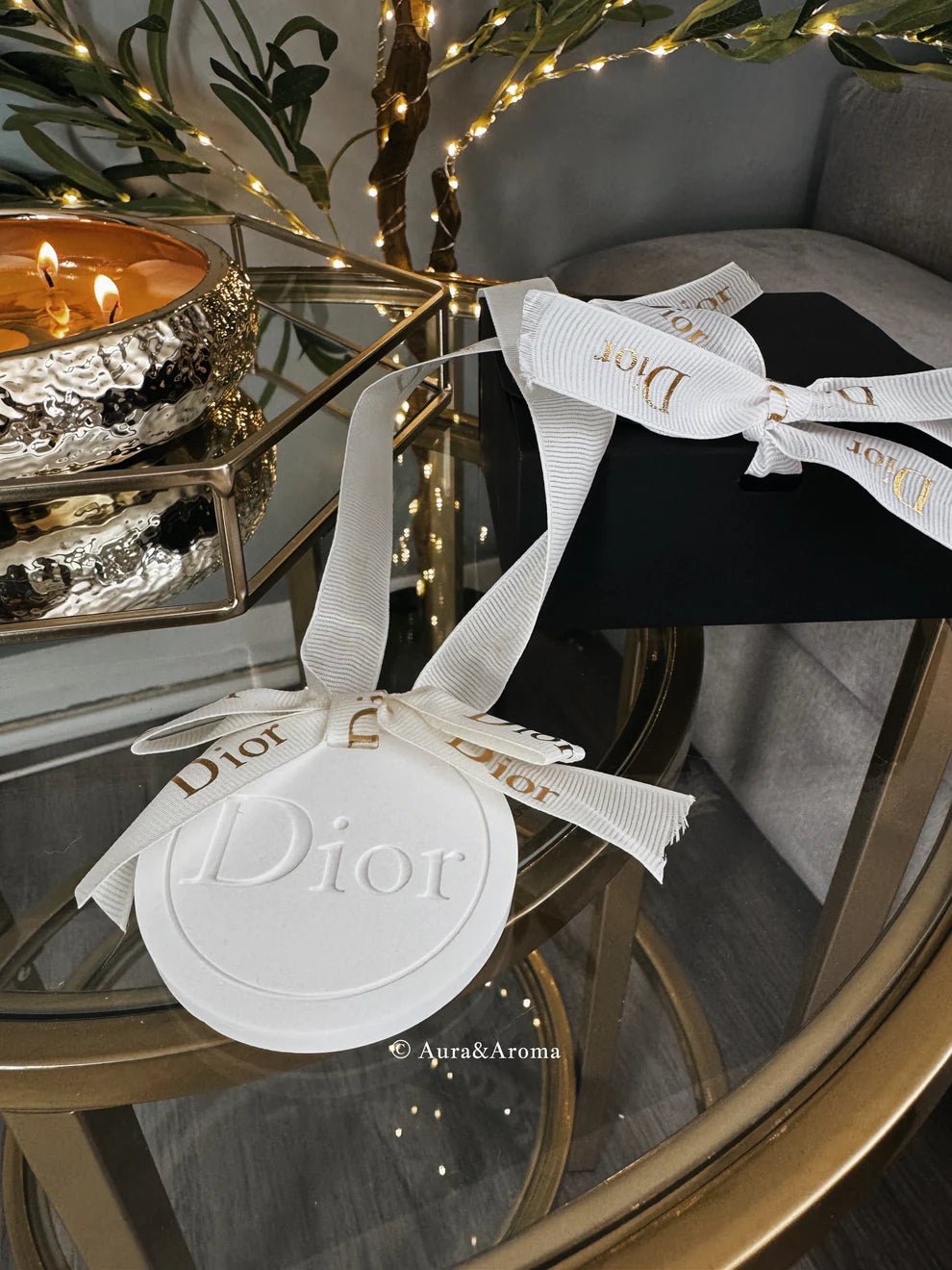 Dior inspired car and home hanging air freshener perfect gift present anniversary and birthday - white ribbon - Aura & Aroma