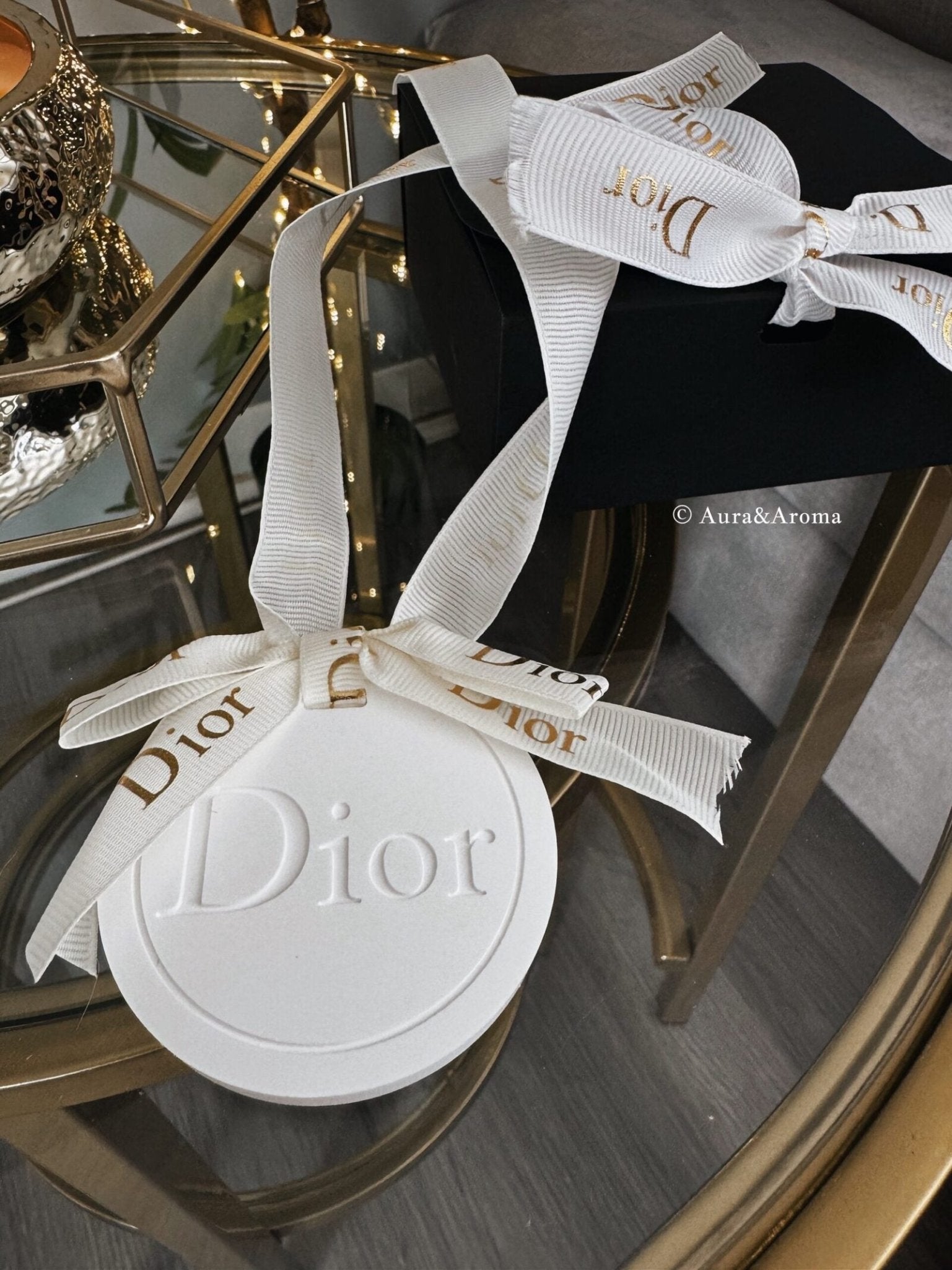 Dior inspired car and home hanging air freshener perfect gift present anniversary and birthday - white ribbon - Aura & Aroma