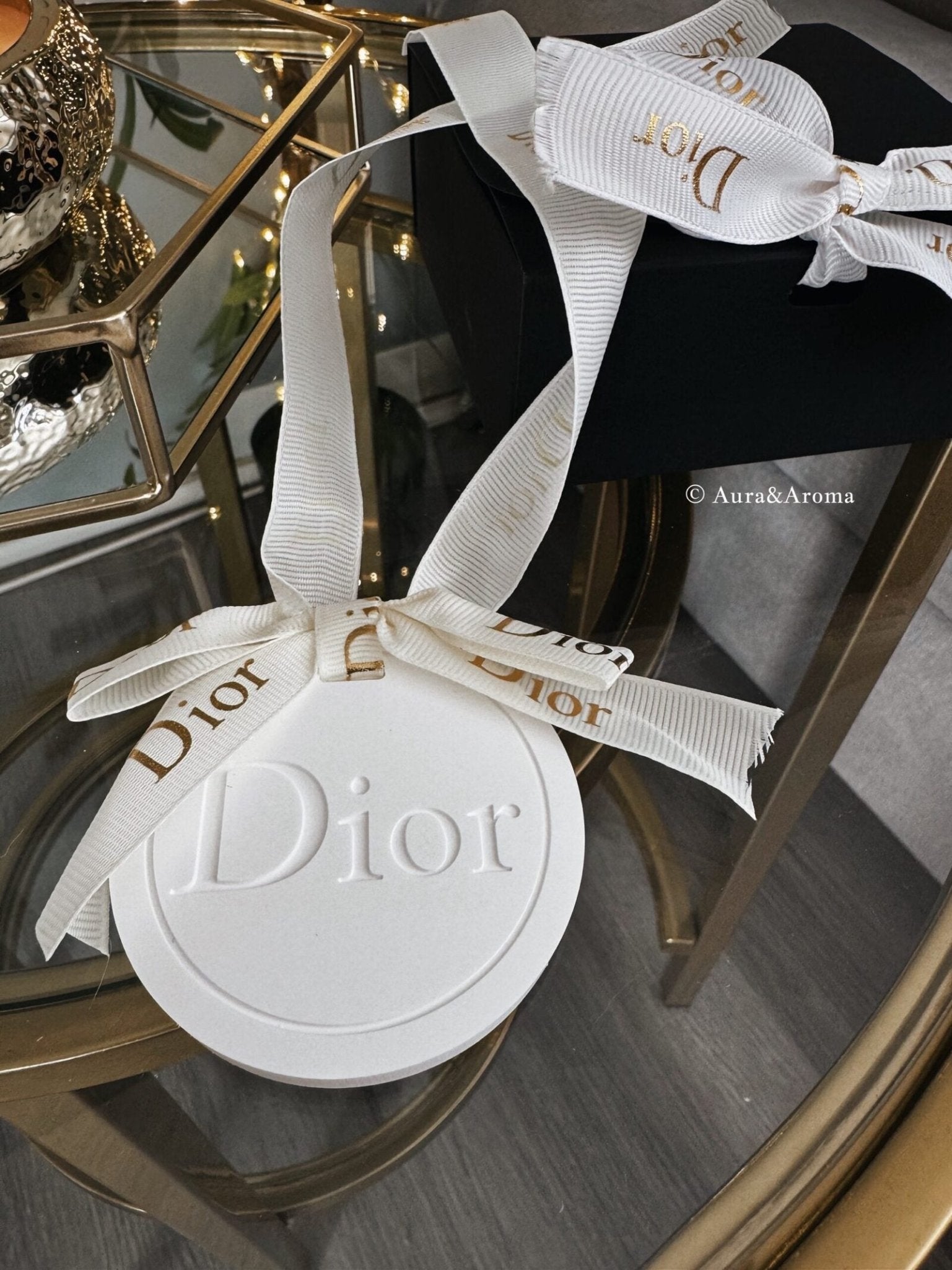 Dior inspired car and home hanging air freshener perfect gift present anniversary and birthday - white ribbon - Aura & Aroma