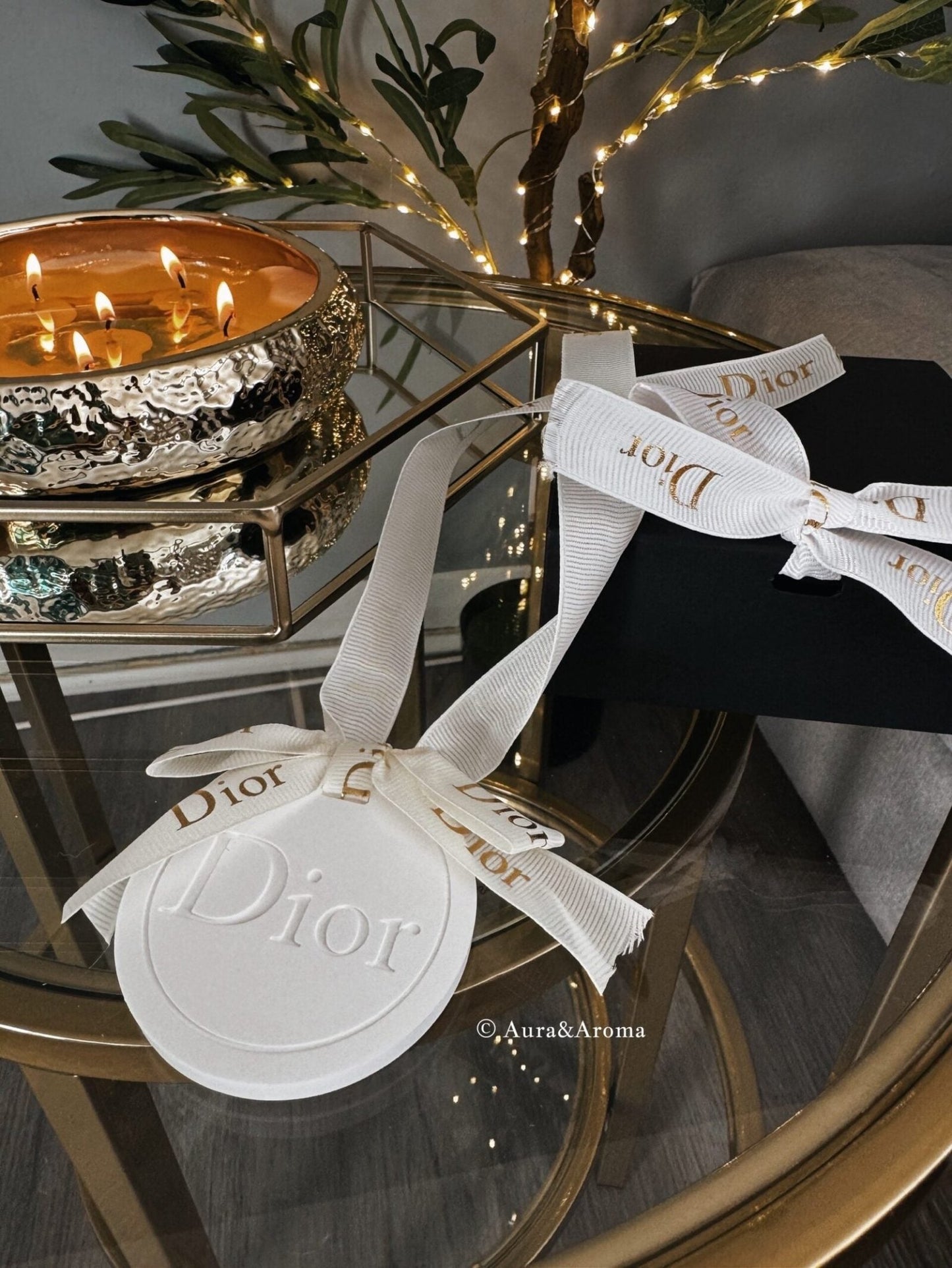 Dior inspired car and home hanging air freshener perfect gift present anniversary and birthday - white ribbon - Aura & Aroma