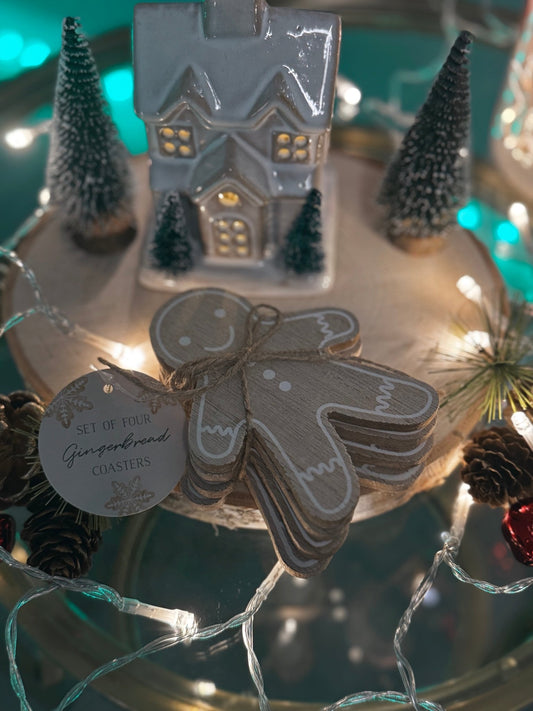 Gingerbread Coasters Set – Festive Holiday Drink Protectors for Christmas 🍪🎄 - Aura & Aroma