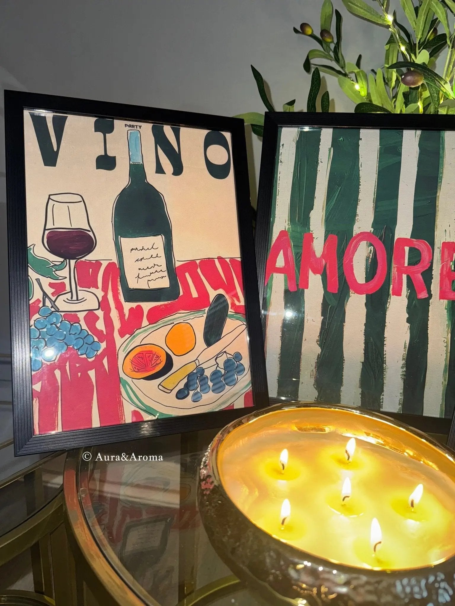 Italian inspired framed wall art set size A4 perfect gift house present Christmas birthday - Aura & Aroma