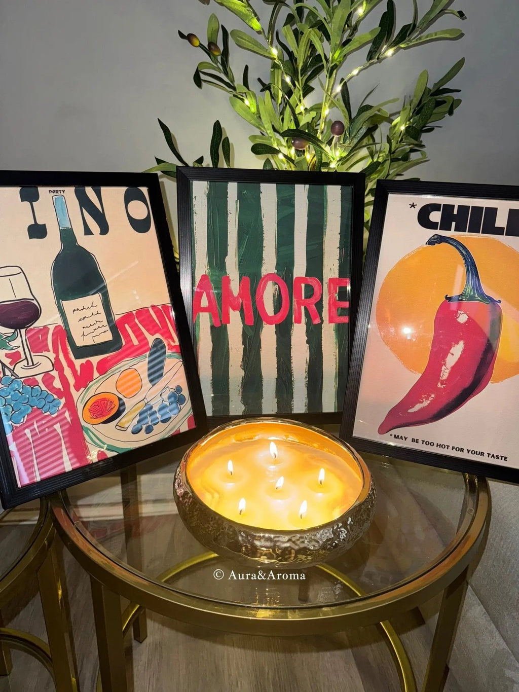 Italian inspired framed wall art set size A4 perfect gift house present Christmas birthday - Aura & Aroma