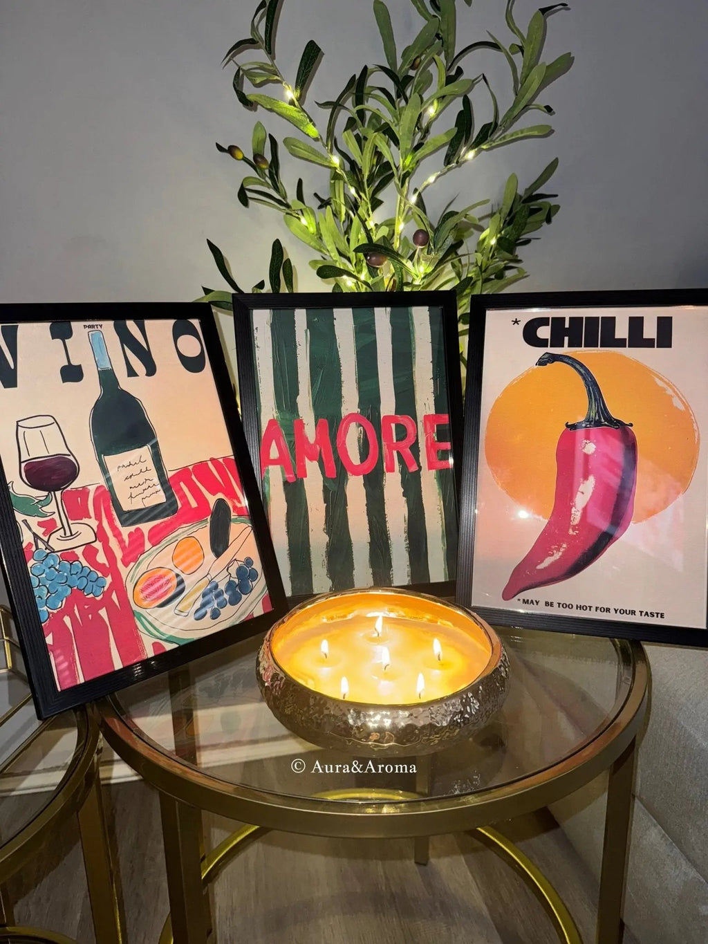 Italian inspired framed wall art set size A4 perfect gift house present Christmas birthday - Aura & Aroma