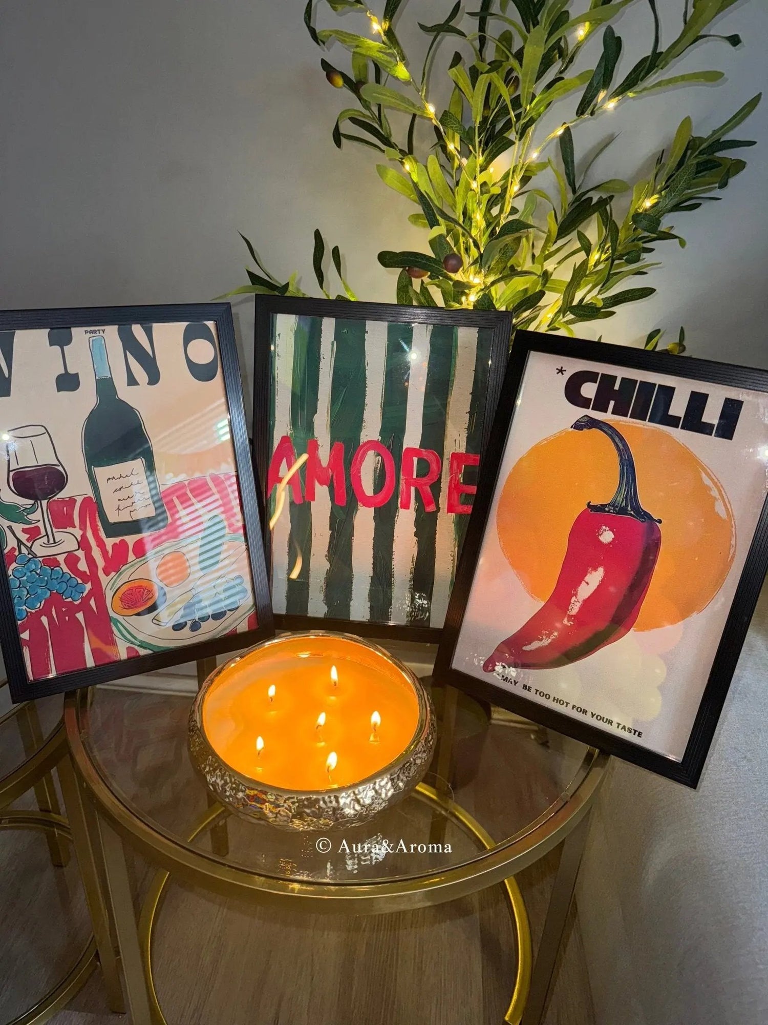 Italian inspired framed wall art set size A4 perfect gift house present Christmas birthday - Aura & Aroma