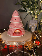 🌸 Pink Christmas Tree Ceramic Oil Burner 🎄✨ - Aura & Aroma