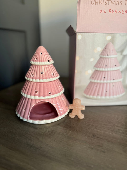 🌸 Pink Christmas Tree Ceramic Oil Burner 🎄✨ - Aura & Aroma