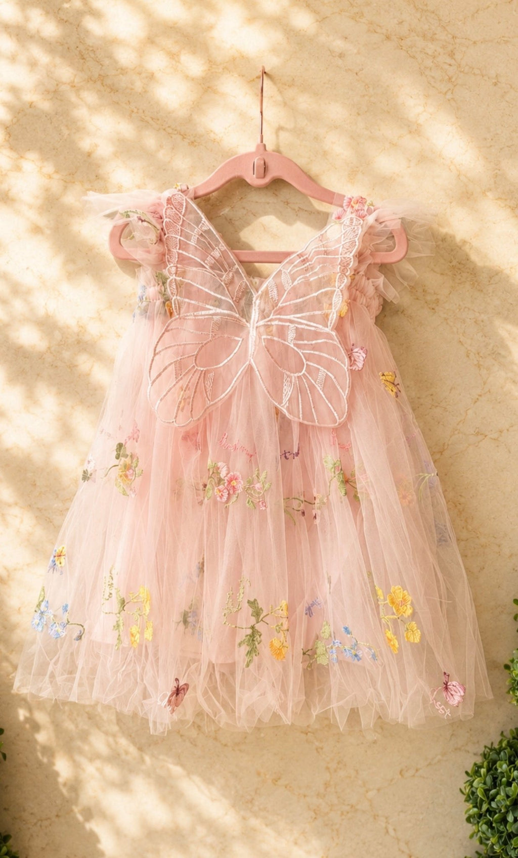 Pink fairy tutu dress with butterfly wings embroidered tulle birthday outfit occasions - Aura & Aroma