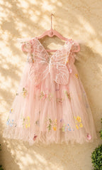 Pink fairy tutu dress with butterfly wings embroidered tulle birthday outfit occasions - Aura & Aroma