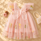 Pink fairy tutu dress with butterfly wings embroidered tulle birthday outfit occasions - Aura & Aroma