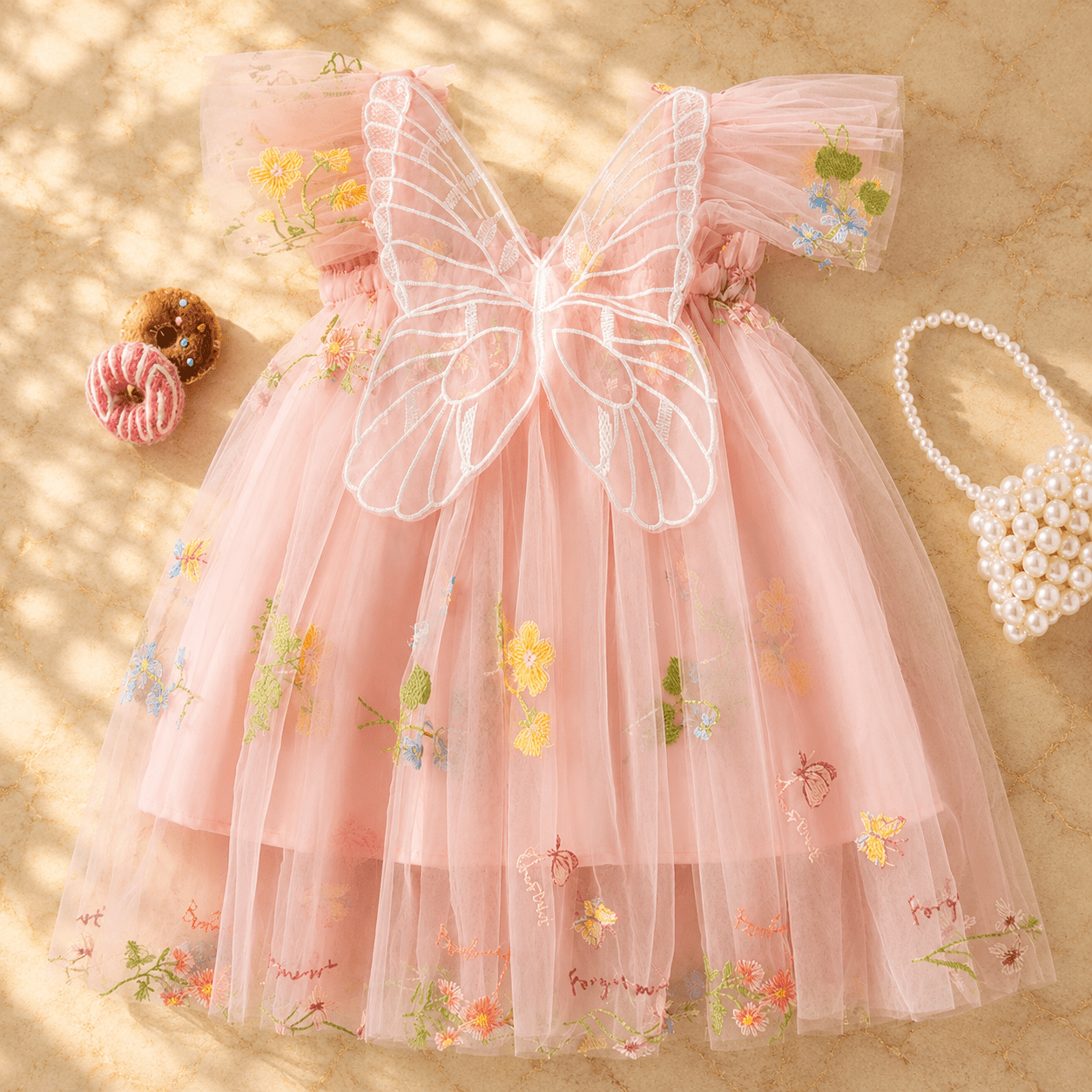 Pink fairy tutu dress with butterfly wings embroidered tulle birthday outfit occasions - Aura & Aroma