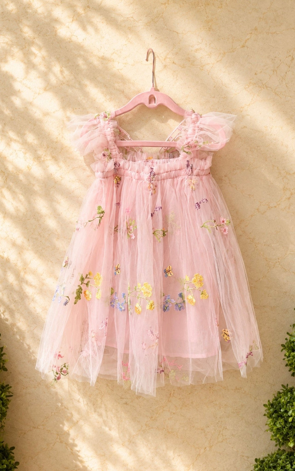 Pink fairy tutu dress with butterfly wings embroidered tulle birthday outfit occasions - Aura & Aroma