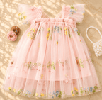 Pink fairy tutu dress with butterfly wings embroidered tulle birthday outfit occasions - Aura & Aroma