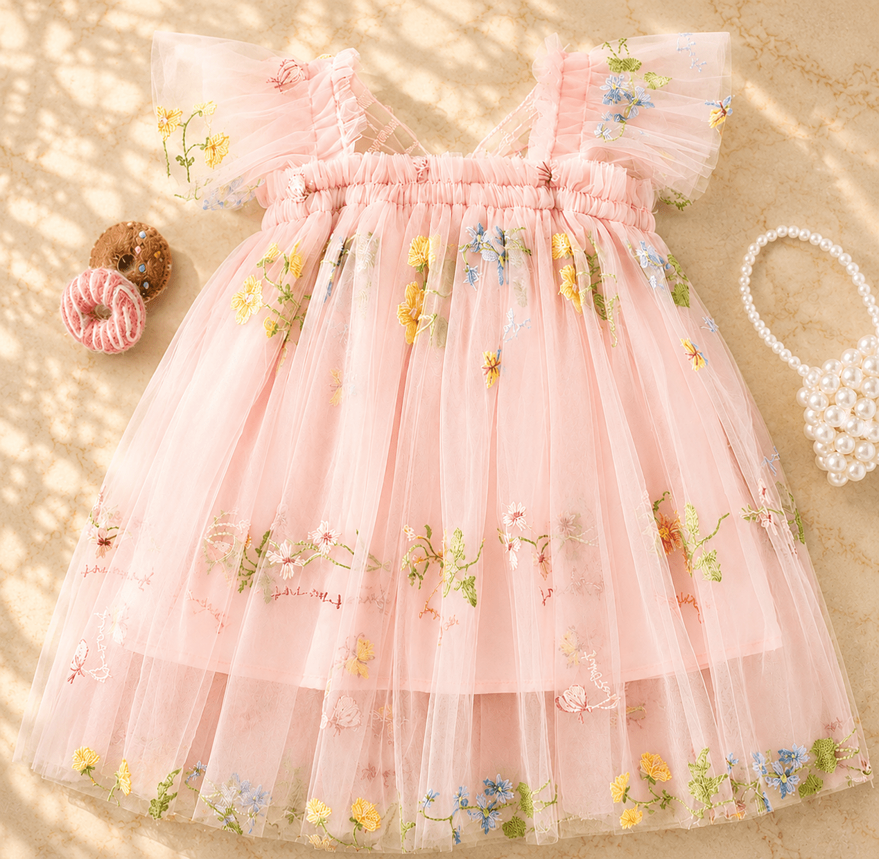 Pink fairy tutu dress with butterfly wings embroidered tulle birthday outfit occasions - Aura & Aroma