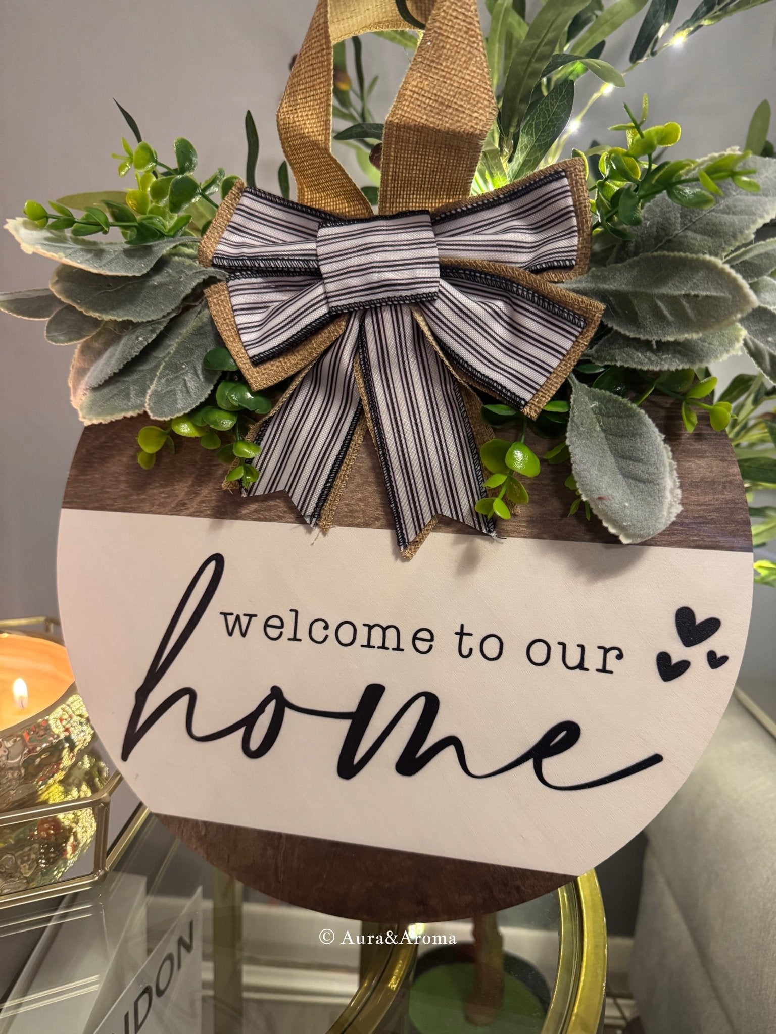 Welcome to Our Home Wooden Door Sign – Handcrafted Charm by Aura & Aroma - Aura & Aroma