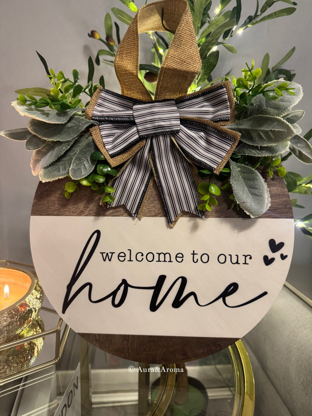 Welcome to Our Home Wooden Door Sign – Handcrafted Charm by Aura & Aroma - Aura & Aroma