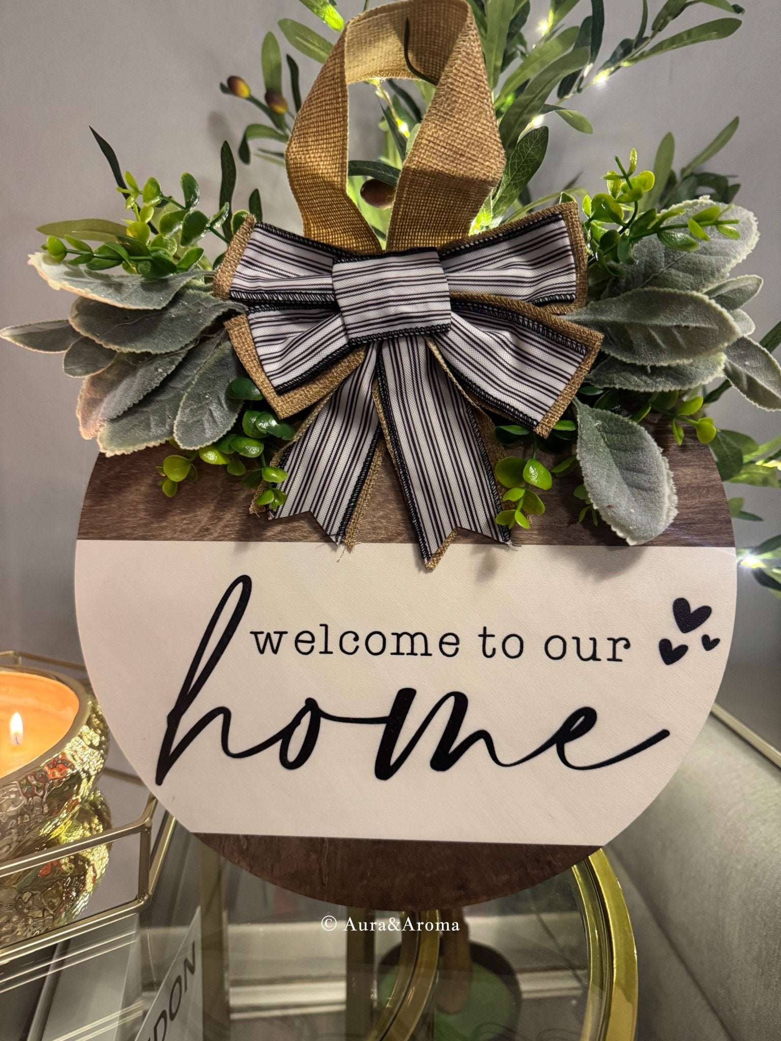 Welcome to Our Home Wooden Door Sign – Handcrafted Charm by Aura & Aroma - Aura & Aroma