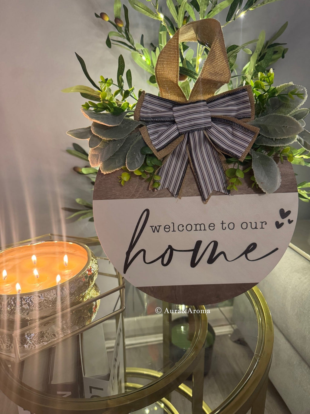 Welcome to Our Home Wooden Door Sign – Handcrafted Charm by Aura & Aroma - Aura & Aroma