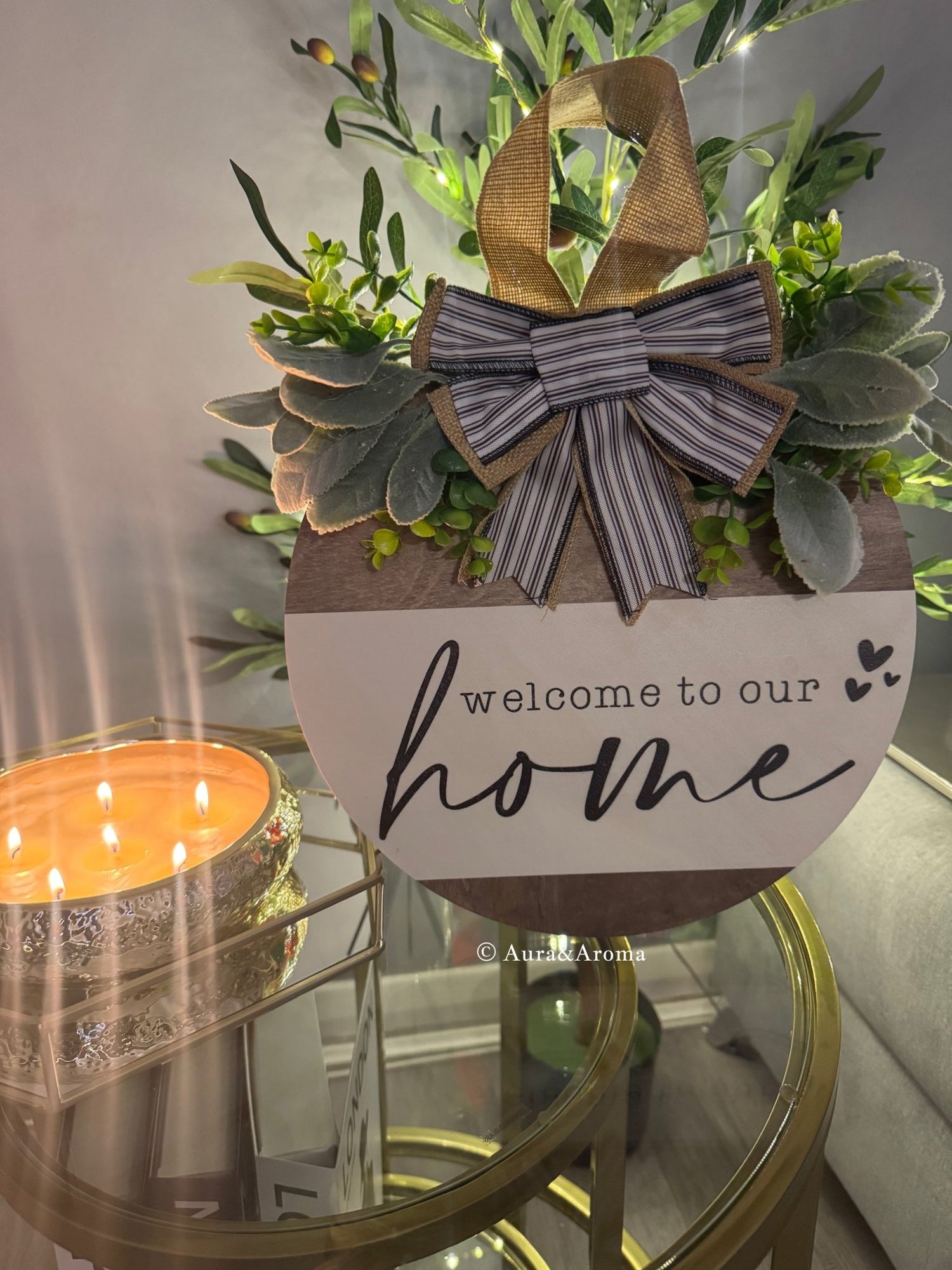 Welcome to Our Home Wooden Door Sign – Handcrafted Charm by Aura & Aroma - Aura & Aroma